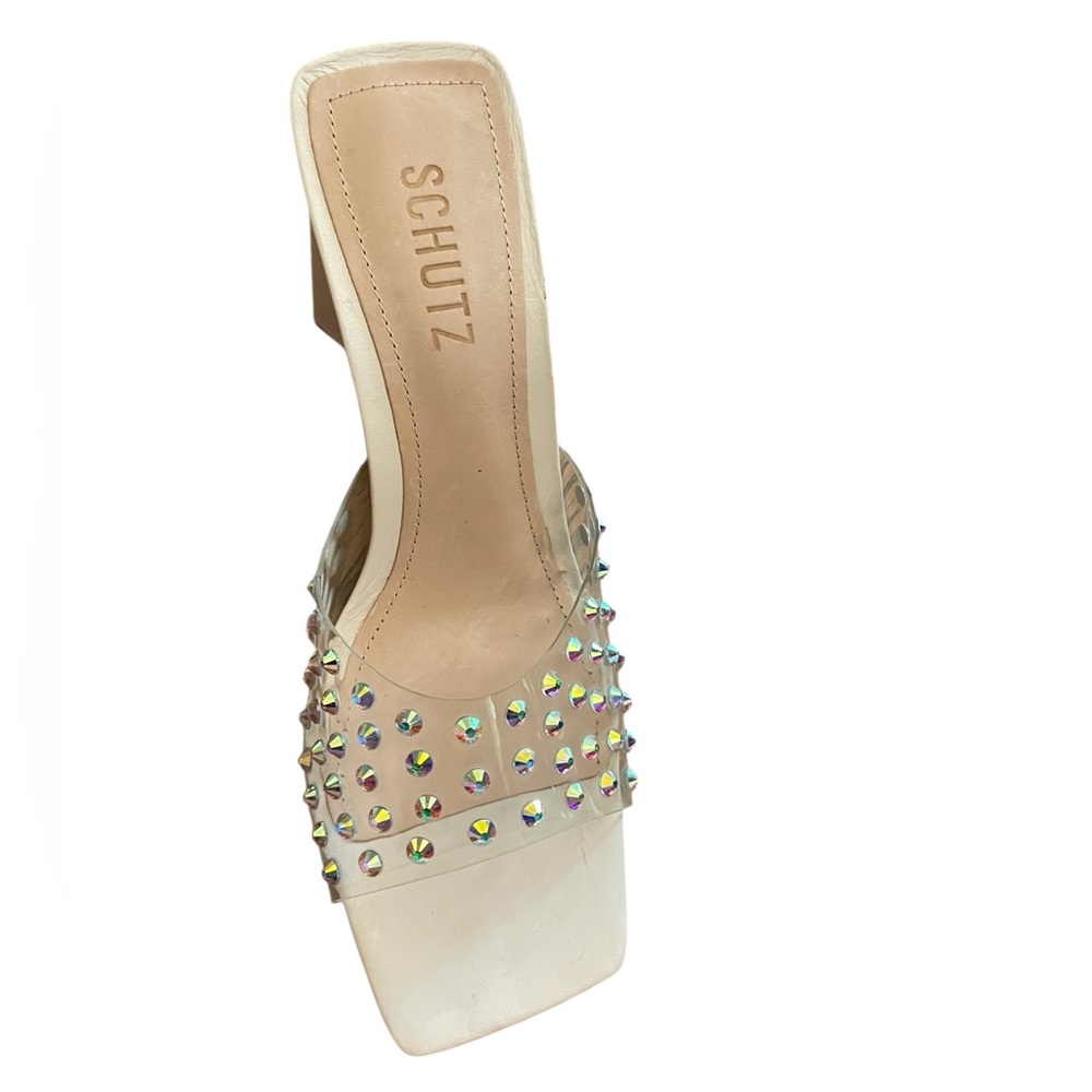 Schutz Lizah Crystal Block Heels Ivory - Picture 11 of 16